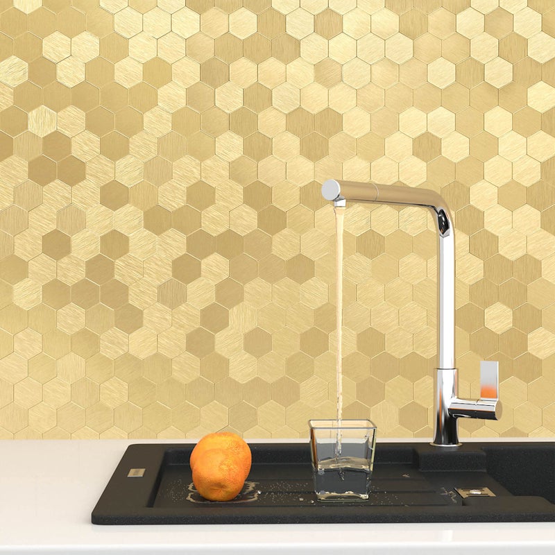 BeNice Peel and Stick Backsplash Hexagon for Kitchen 3D Adhesive Metal Wall Tile Stickers 5pcs Silver - Image 1